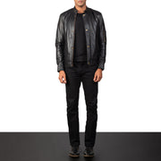 Dettaglio ravvicinato of Band with snap button &amp; Zipper Hardware on Men's Tea House Nero Giacca Biker in Pelle da Uomo