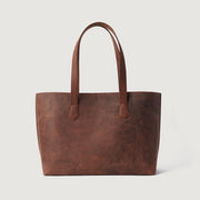 
The Bianca Vintage Distressed Brown Leather Tote Bag For Women - Profilo laterale strutturato con profondità del soffietto
