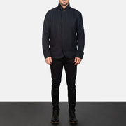 Men's Thomas Nero Wool Giacca in Pelle da Uomo - Lateral Side Profile View Showing Sleeve Cut &amp; Athletic Taper Fit