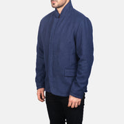Navy Blue Synthetic Wool Winter Jacket - Vista posteriore Showing Tailored Shoulder Fit &amp; Clean Hemline