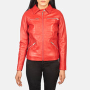 Dettaglio ravvicinato of Shirt with Snap Button &amp; Zipper Hardware on Women's Tomachi Red Leather Jacket