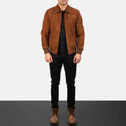 Men's Tomchi Cuoio Suede Giacca in Pelle da Uomo - Lateral Side Profile View Showing Sleeve Cut &amp; Athletic Taper Fit