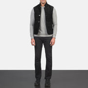 Men's Tony Nero Suede Vest da Uomo - Lateral Side Profile View Showing Sleeve Cut &amp; Athletic Taper Fit