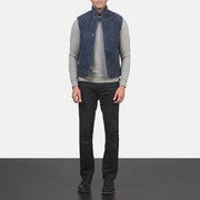Men's Tony Blu Suede Vest da Uomo - Lateral Side Profile View Showing Sleeve Cut &amp; Athletic Taper Fit