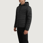 Black Full-Grain Leather Hooded Jacket - Vista posteriore Showing Tailored Shoulder Fit &amp; Clean Hemline