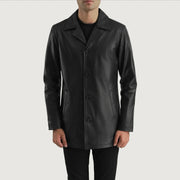 Urban Slate Nero Cappotto in Pelle da Uomo in Black Cowhide (Lt-071) Leather - Vista frontale e linea su misura | Acquista online
