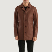 Urban Slate Marrone Cappotto in Pelle da Uomo in Brown Cowhide Leather - Vista frontale e linea su misura | Acquista online