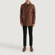 Urban Slate Marrone Cappotto in Pelle da Uomo - Lateral Side Profile View Showing Sleeve Cut &amp; Athletic Taper Fit