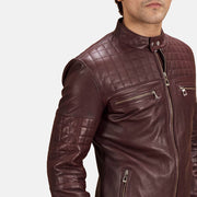 Urbane Trapuntato Bordeaux Giacca Biker in Pelle da Uomo - Lateral Side Profile View Showing Sleeve Cut &amp; Athletic Taper Fit