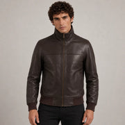 
Marrone Scuro Sheepskin Bomber in Pelle da Uomo in Dark Brown Authentic Sheepskin &Amp; Shearling - Vista frontale e silhouette sartoriale | Acquista online