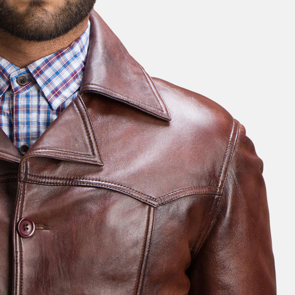 
Vincent Alley Marrone Giacca in Pelle da Uomo - Vista laterale che mostra il taglio ergonomico delle maniche