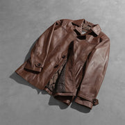 
Open Hem & Hem Craftsmanship Construction Detail on Vincent Alley Marrone Giacca in Pelle da Uomo