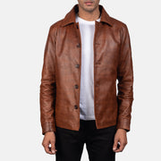 Waffle Marrone Giacca in Pelle da Uomo in Distressed Brown Sheepskin Burnishing - Vista frontale e linea su misura | Acquista online
