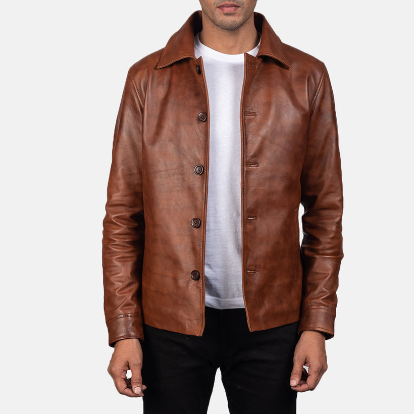 Waffle Marrone Giacca in Pelle da Uomo