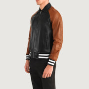 Blue Sheepskin Leather Varsity Jacket - Vista posteriore Showing Tailored Shoulder Fit &amp; Clean Hemline