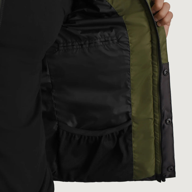 Wayne Nero & Verde Hooded Puffer Giacca in Pelle da Uomo