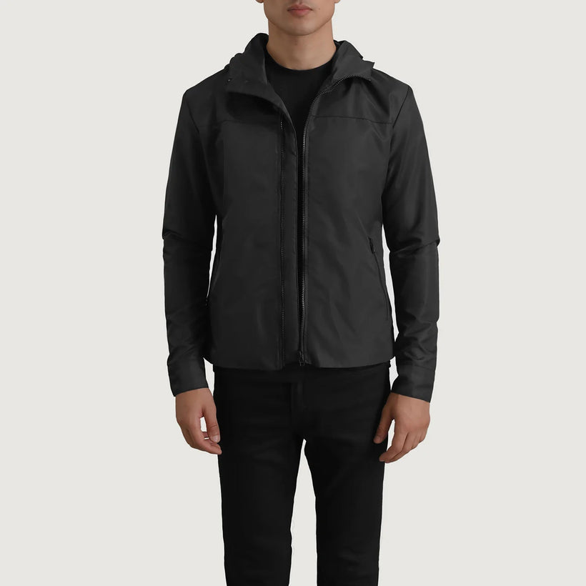 Wesley Nero Hooded Windbreaker Giacca in Pelle da Uomo
