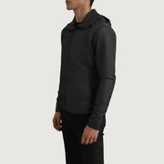 
Black Full-Grain Leather Hooded Jacket - Vista posteriore con spalle definite e orlo pulito