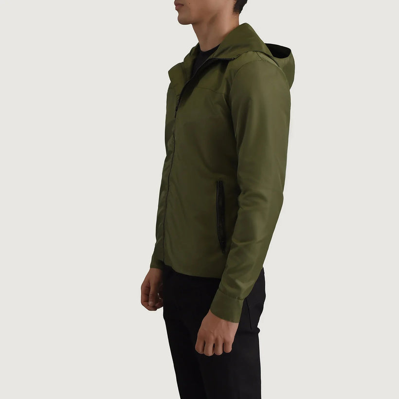 Wesley Verde Hooded Windbreaker Giacca in Pelle da Uomo