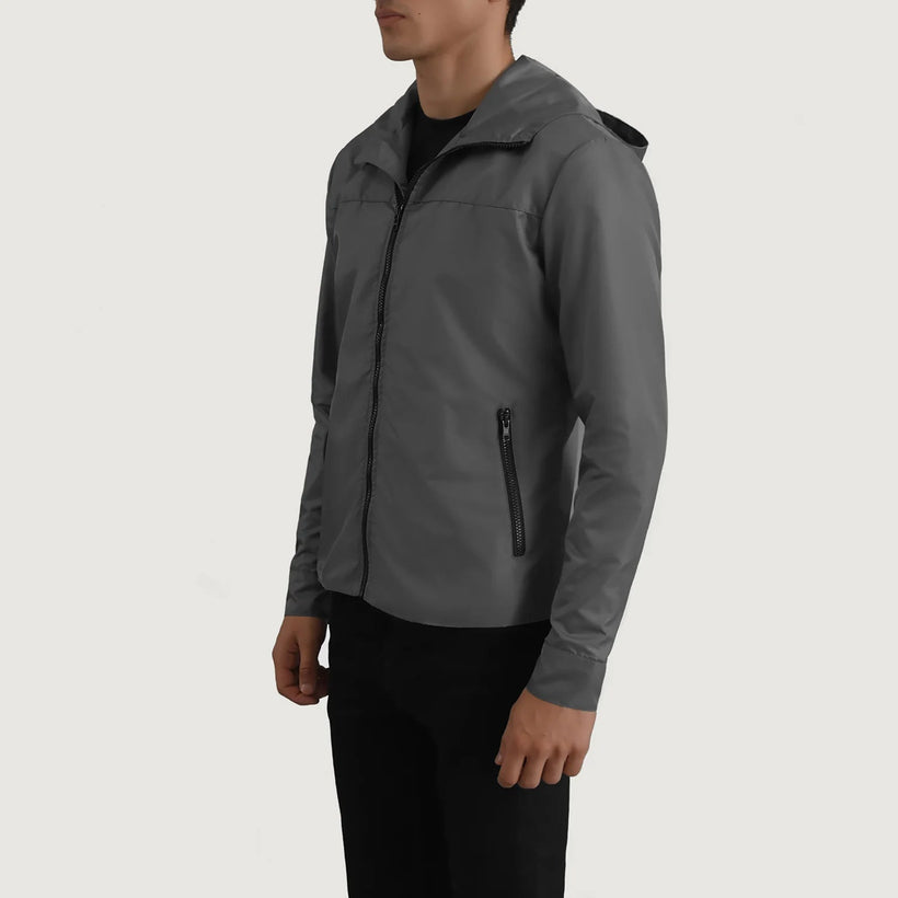 Wesley Grigio Hooded Windbreaker Giacca in Pelle da Uomo