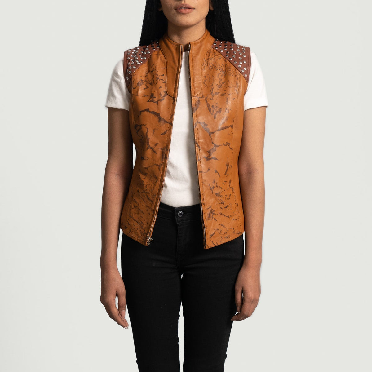 
Westina Cuoio Dye Gilet in Pelle da Donna - Vista laterale che mostra il taglio ergonomico delle maniche