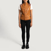 
Dettaglio ravvicinato of Classic Collar & Zipper Hardware on Westina Cuoio Dye Gilet in Pelle da Donna