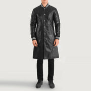 Wilde Nero Leather Varsity Cappotto in Pelle da Uomo in Black Sheepskin Leather - Vista frontale e linea su misura | Acquista online