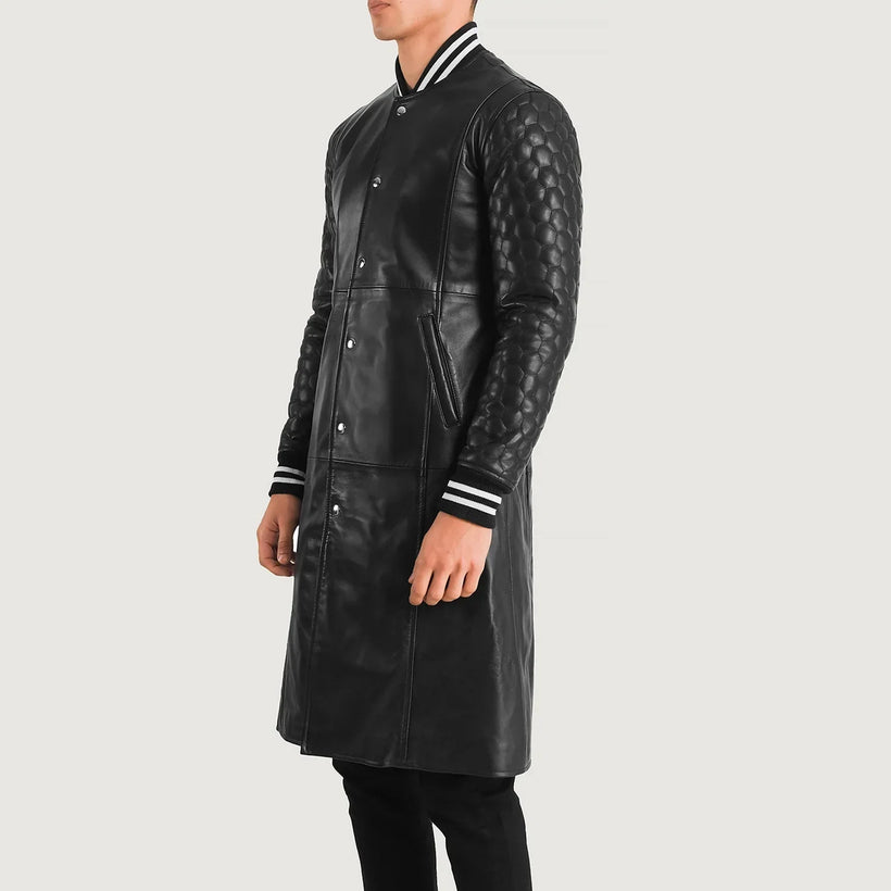 Wilde Nero Leather Varsity Cappotto in Pelle da Uomo