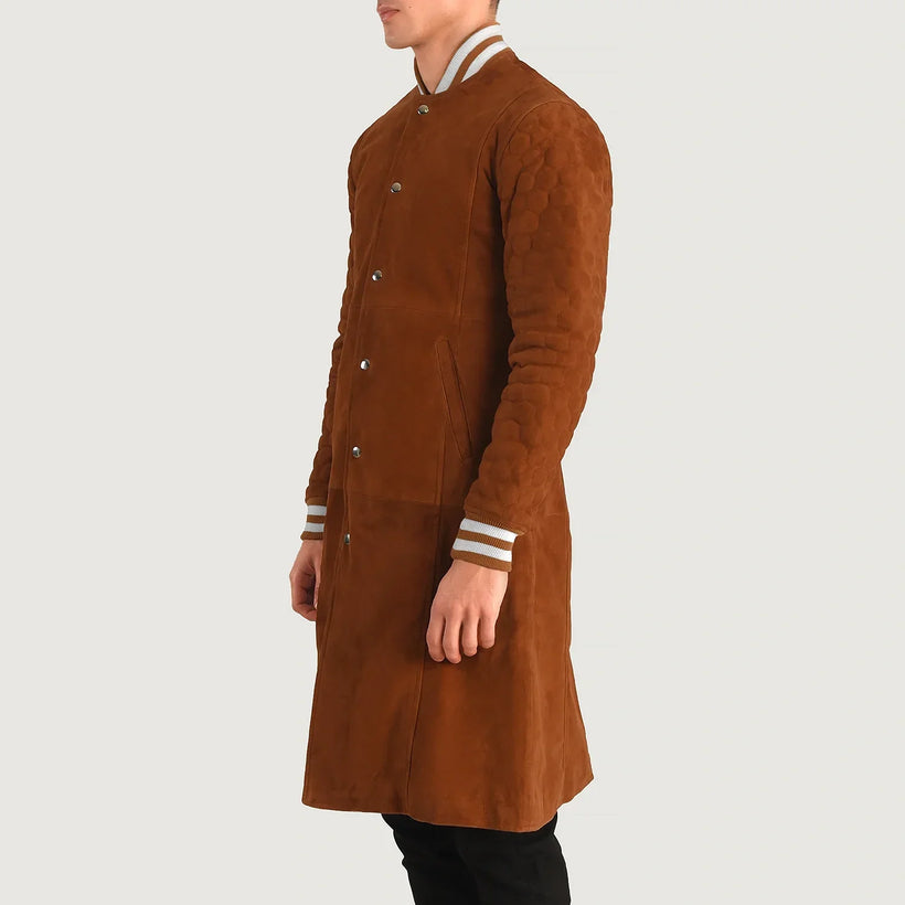 Wilde Marrone Suede Varsity Cappotto in Pelle da Uomo