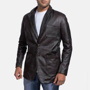 Men's Wine Nero Blazer in Pelle in Pelle da Uomo in Dark Brown Cow Hide Leather - Vista frontale e linea su misura | Acquista online