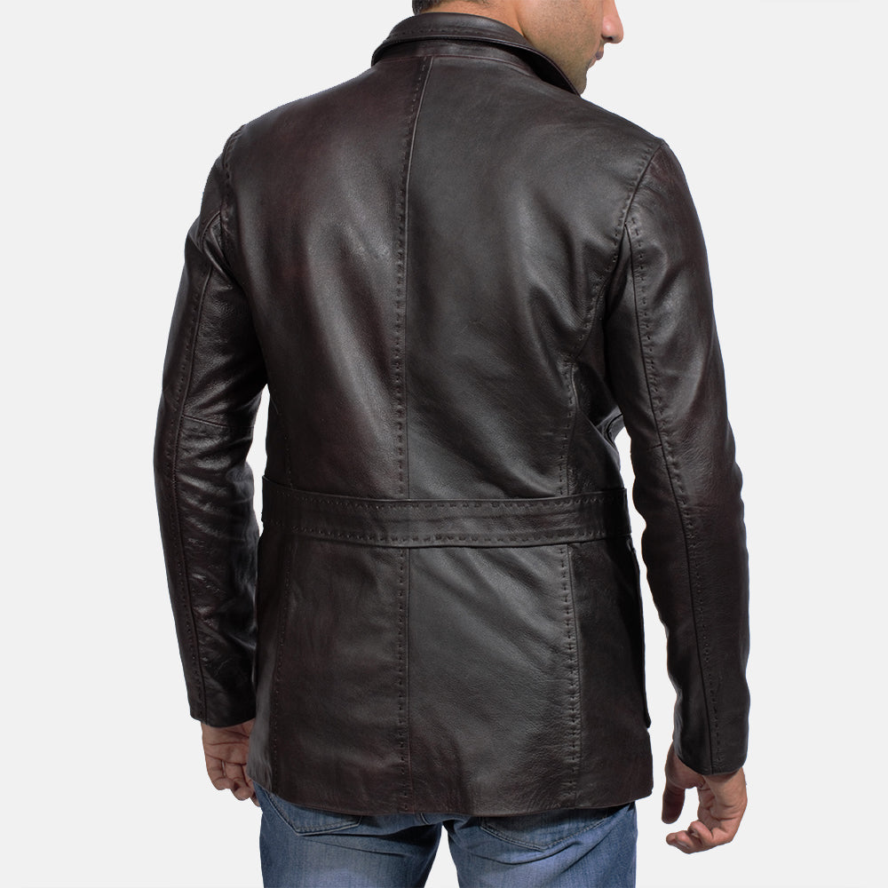 Men's Wine Nero Blazer in Pelle in Pelle da Uomo - Lateral Side Profile View Showing Sleeve Cut &amp; Athletic Taper Fit