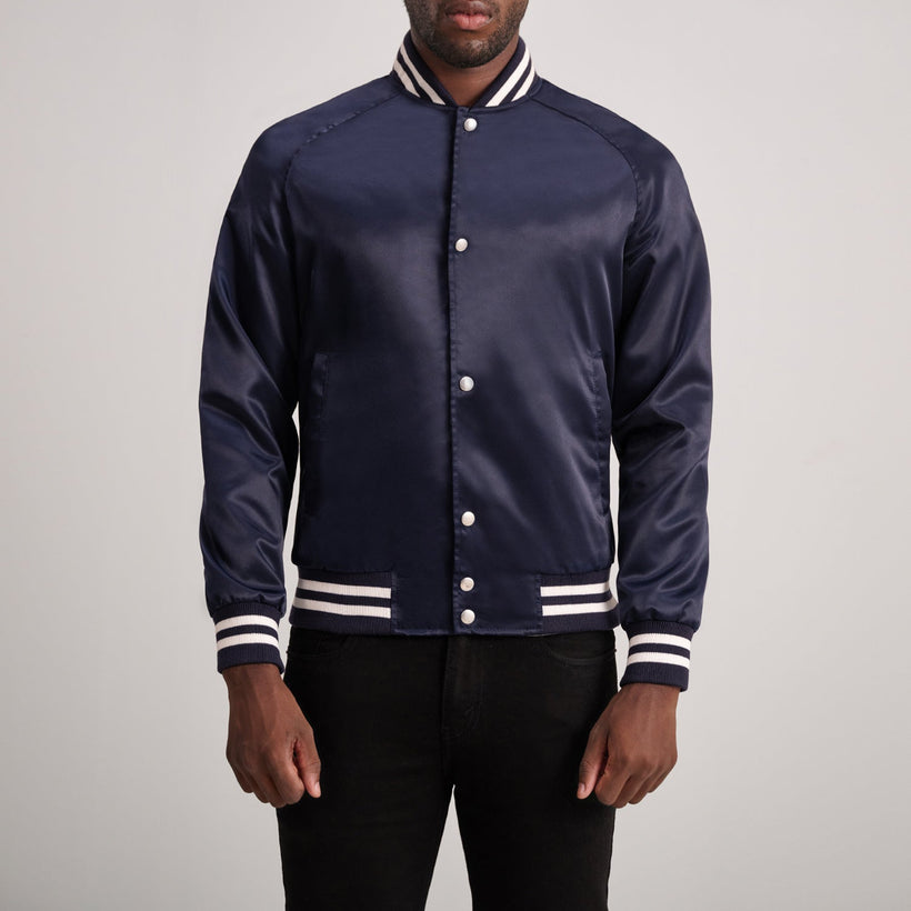 Xander Blu Varsity Giacca in Pelle da Uomo