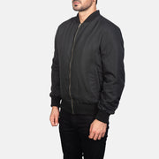 Black Polyester Bomber Jacket - Vista posteriore Showing Tailored Shoulder Fit &amp; Clean Hemline