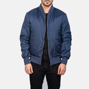 Men's Zack Blu Bomber in Pelle da Uomo in Blue Nylon - Vista frontale e linea su misura | Acquista online