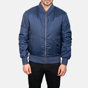 Dettaglio ravvicinato of Varsity &amp; Zipper Hardware on Men's Zack Blu Bomber in Pelle da Uomo