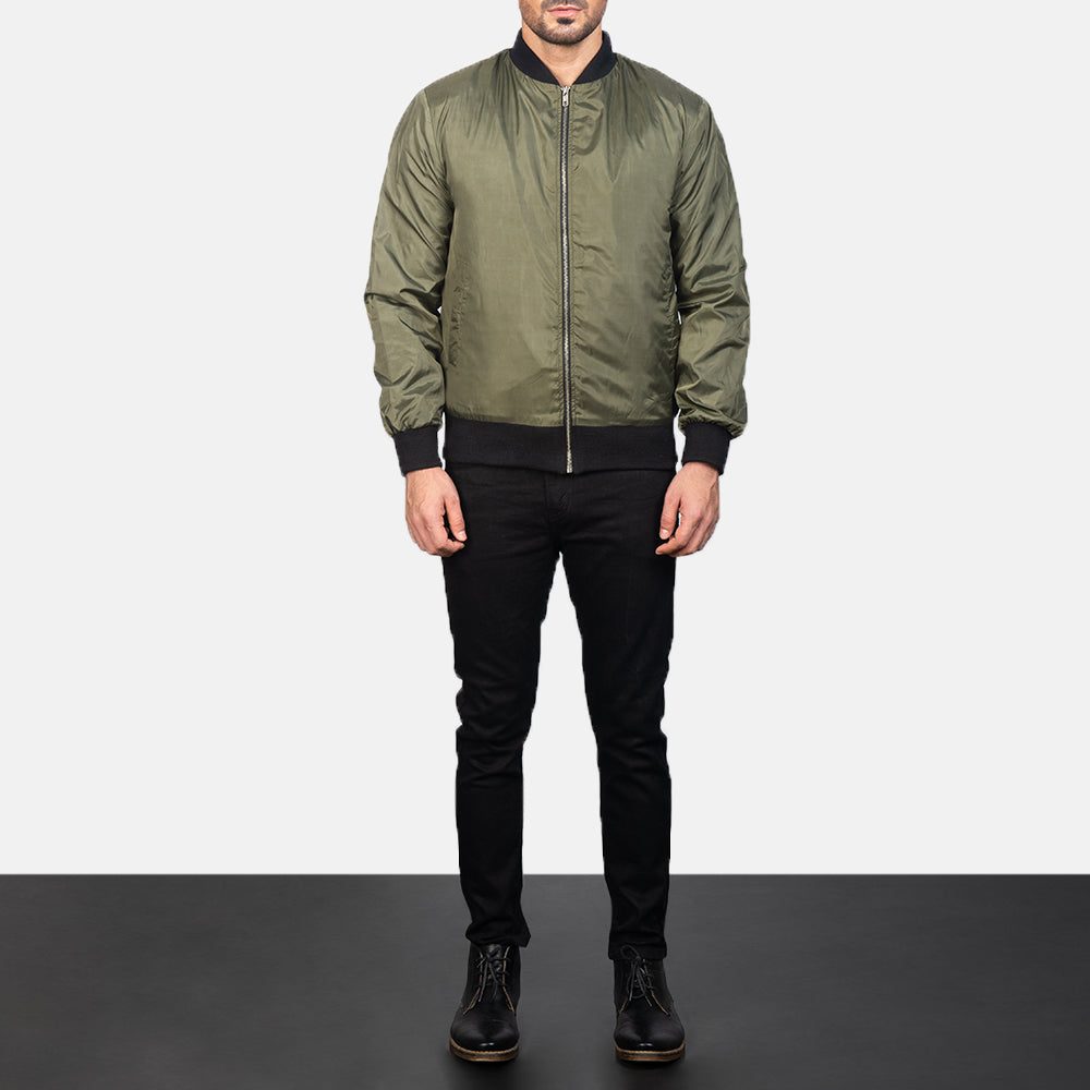 Men's Zack Verde Bomber in Pelle da Uomo - Lateral Side Profile View Showing Sleeve Cut &amp; Athletic Taper Fit