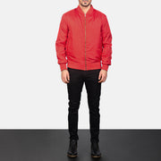 Men's Zack Rosso Bomber in Pelle da Uomo - Lateral Side Profile View Showing Sleeve Cut &amp; Athletic Taper Fit