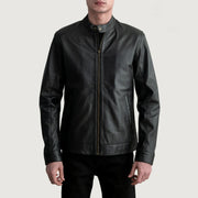 Zen Nero Giacca Biker in Pelle da Uomo in Black Sheepskin Leather - Vista frontale e linea su misura | Acquista online