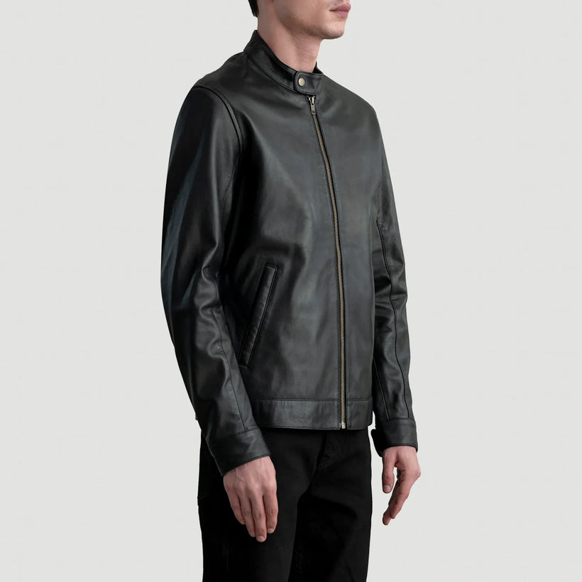 Zen Nero Giacca Biker in Pelle da Uomo