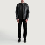 Dettaglio ravvicinato of Snap Button &amp; Zipper Hardware on Zen Nero Giacca Biker in Pelle da Uomo
