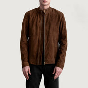 
Zen Marrone Suede Giacca Biker in Pelle da Uomo in Brown Goatskin Suede - Vista frontale e silhouette sartoriale | Acquista online