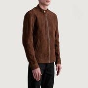 
Brown Goatskin Suede Biker Jacket - Vista posteriore con spalle definite e orlo pulito
