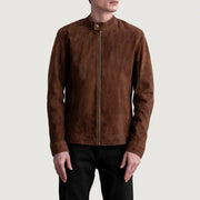 
Zen Marrone Suede Giacca Biker in Pelle da Uomo - Vista laterale che mostra il taglio ergonomico delle maniche