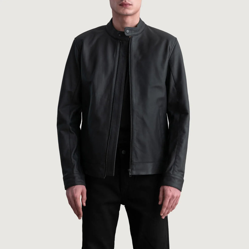 Zen Matte Nero Giacca Biker in Pelle da Uomo