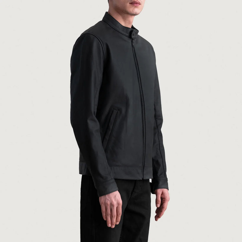 Zen Matte Nero Giacca Biker in Pelle da Uomo