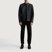 
Dettaglio ravvicinato of Snap Button & Zipper Hardware on Zen Matte Nero Giacca Biker in Pelle da Uomo