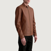 Matte Brown Cowhide Leather Biker Jacket - Vista posteriore Showing Tailored Shoulder Fit &amp; Clean Hemline