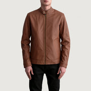Zen Matte Marrone Giacca Biker in Pelle da Uomo - Lateral Side Profile View Showing Sleeve Cut &amp; Athletic Taper Fit