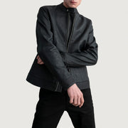 Zen Tumbled Nero Giacca Biker in Pelle da Uomo - Lateral Side Profile View Showing Sleeve Cut &amp; Athletic Taper Fit
