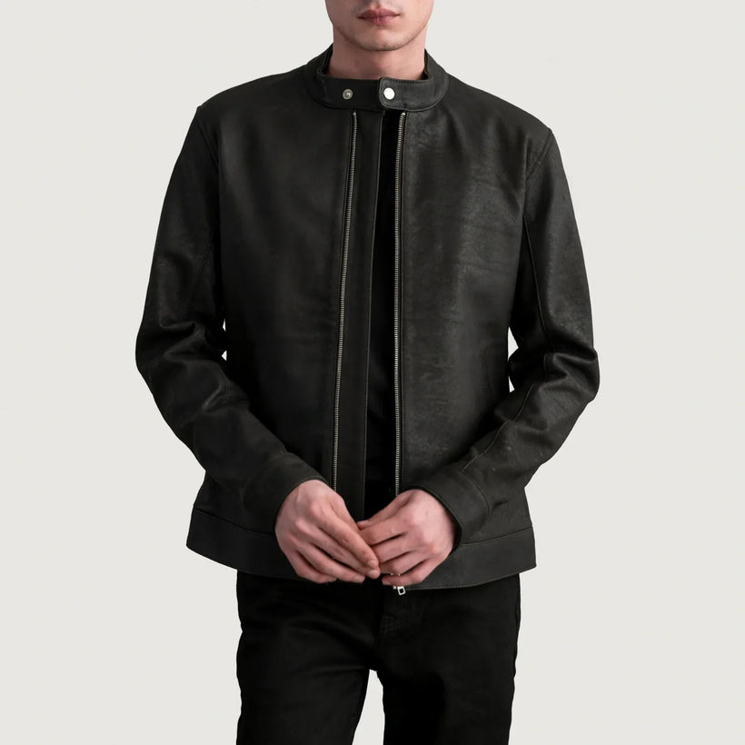 Zen Tumbled Marrone Giacca Biker in Pelle da Uomo